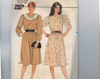 1980s Vintage Sewing Pattern Butterick 6360 Misses Modest Dress with Puff Sleeves and Front Drape Size 8 10 12 Bust 31 1/2 32 1/2 34 80s 99