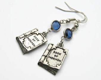 Book of Mormon Birthstone Earrings, Personalized LDS Earrings, Religious Jewelry, Church Gift, Holy Book Earrings, Mormon Jewelry