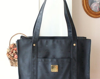 MCM Bag Black Visetos PVC Shoulder Large Handbag Purse Authnetic
