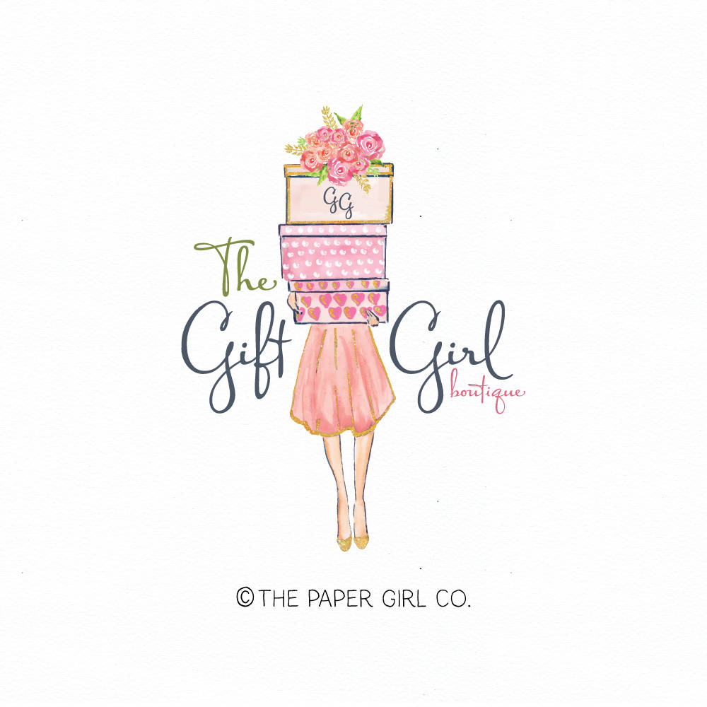 girl with gifts logo gift shop logo presents logo stationery