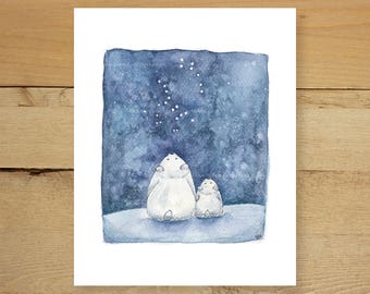 Ursa the bears - Whimsical, nightsky, childrens illustration. Big dipper, little dipper constellation art.