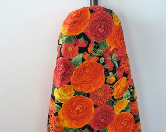 Ironing Board Cover - orange and red flowers on black background
