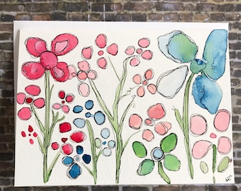 Watercolor Flower Card, Hand Painted Flower Card, Homemade Flower Card,