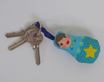 Blue Star matryoshka Keychain yellow