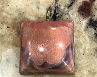 Multi-Colored Resin Pendant, Square, Necklace