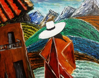 Oil painting "Andean Sunset" New Original Canvas (40 x 50 cmts) size Peruvian Art Impressionism Abstract Landscape elinca24Studio