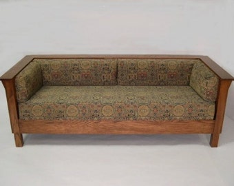 Mission Arts and Crafts Stickley Style Prairie Panel Settle Sofa