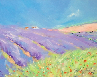Lavender painting, Lavender fields, Oil painting, Original painting, Gift for her, Lavender Provence, Palette knife, Decor home, Provence