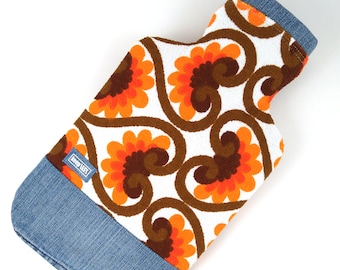 upcycling hot water bottle cover made of jeans/terry cloth