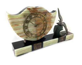 French onyx clock and garniture set by S Marti