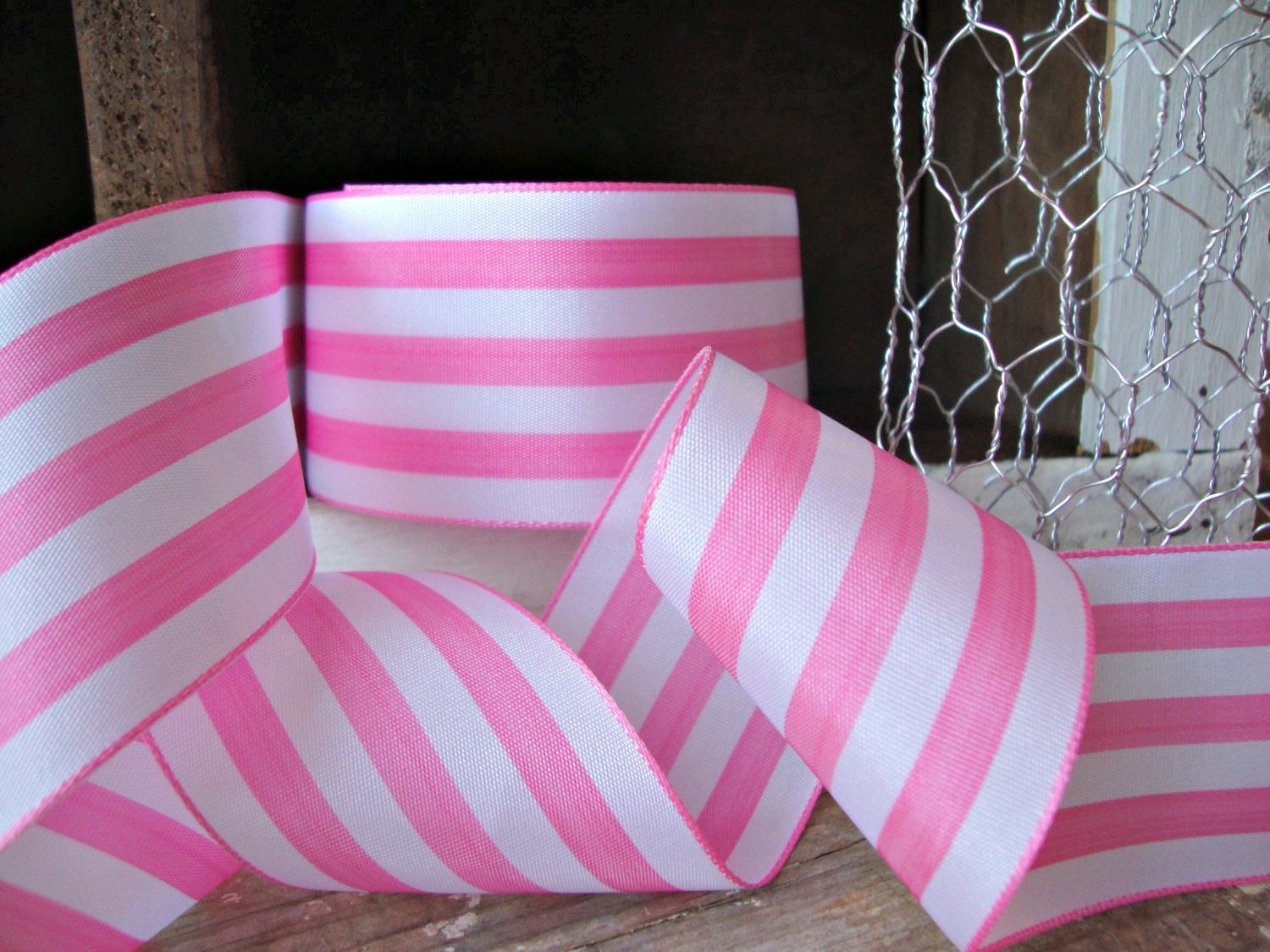 Pink and White Stripe Ribbon