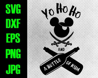 Disney Cruise - svg, dxf, eps, png, jpg cutting files - cricut, silhouette - iron on - Mickey Pirate Fish extender Yo ho ho bottle of rum