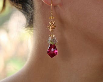 Gemstone Earrings Long Earrings Drop Earrings Pink Earrings Cluster Earrings Gold Earrings Statement Earrings Stone Earrings Pink Jewelry
