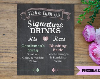 Signature Drink Sign, His & Her Signature Drink Sign, Drink Sign Printable, Wedding Signs, Wedding Printable