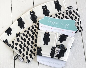 Reversible Coffee Sleeve | Bear Coffee Cup Cozy, Tea Cuff