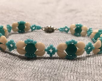 Turquoise and Ivory Honeycomb Bracelet