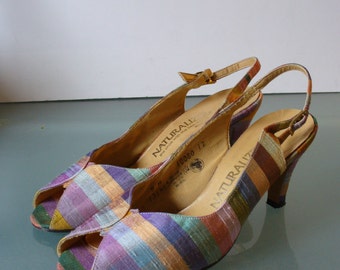 Naturalizer Rainbow Silk Slingback Heels Size 7M US