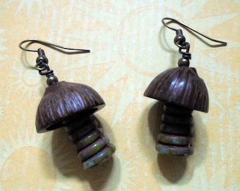Rustic Green and Brown Palm Tree Earrings (3485)