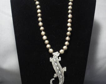 Amazing Vintage Navajo Gecko Yazzie Sterling Silver Necklace