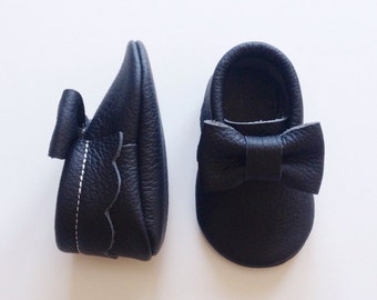 Black Leather Baby Moccasins