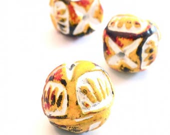X 6 PCs beads Earth ethnic 16 x 15 mm