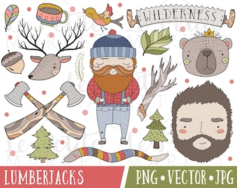 Wilderness Lumberjack Clipart Set, Lumberjack Illustrations, Lumberjack Clip Art, Father's Day Clipart Images, Camping Clipart, Wilderness