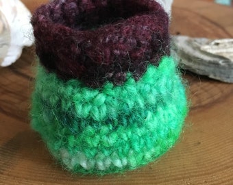 Little Crocheted & Felted Treasure Bowl - Green and Purple