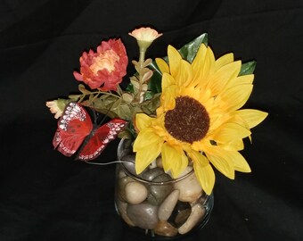 Sunflower & butterfly vase