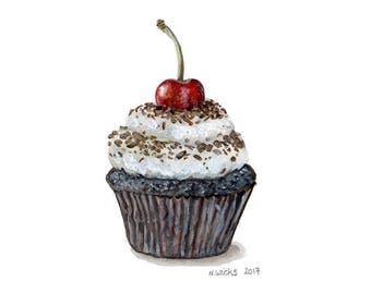 Original Cherry Cupcake Painting
