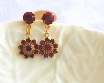 Vintage Swarovski Ruby Crystal Flower with Siam Red Crystal Stud