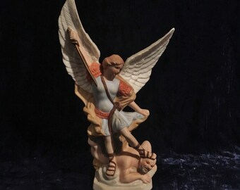 Rare Vintage Ceramic Saint Michael Statue - Patron of Police Officers And Soldiers