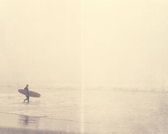 California photography, surfer photograph, Venice Beach art, ocean foggy winter morning silver pale grey water seaside for him dudes fathers