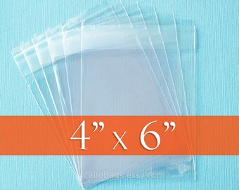 100 4 x 6" Inch Resealable Cello Bags, Clear Cellophane Plastic Packaging, Acid Free