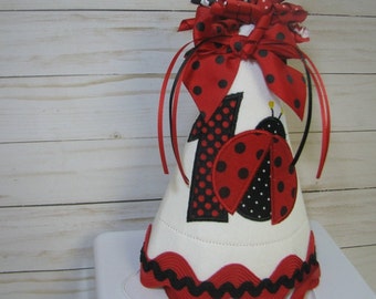 Red ladybug party hat , first birthday hat, smash cake hat, birthday hat, 2nd birthday, red lady bug birthday, ladybug birthday