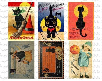 Vintage Halloween Postcards Digital Download Collage Sheet C 2.75 x 4 inch
