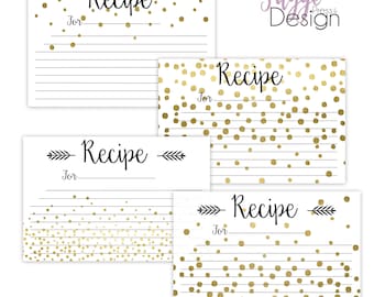 Recipe Cards, Printable-Set of 4, Elegant style