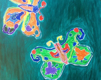 Meeting I - original acrylic mixed media painting drawing on paper