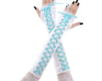 bridal gloves bridesmaid gloves long mittens turquoise gloves fingerless mittens gloves arm warmers bride wedding turquoise white 4400