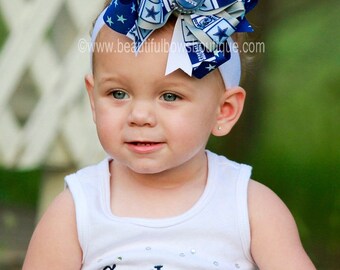 Dallas Cowboys Baby Headband,Cowboys Hairbow,NFL Baby Headband,Newborn Headbands,Infant Headbands,Blue and Gray Bows,Dallas Cowboys Hair Bow