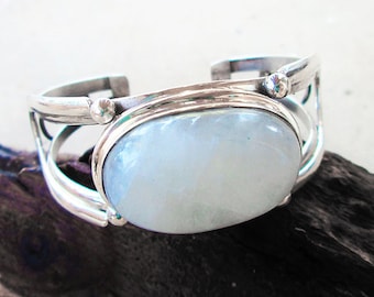 Handmade Silver Bracelet with Rainbow Moonstone - Beautiful Silver Moonstone Bangle - Original Moonstone Cuff