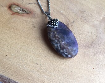 amethyst necklace 42 cm chain length silver-plated
