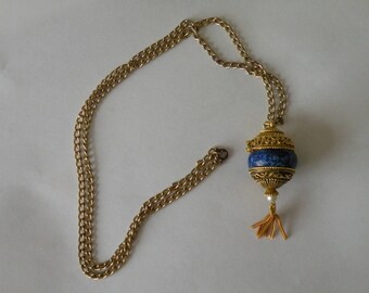 On Sale Solid perfume pendant. Faux lapis lazuli, faux pearl.