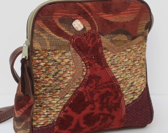 SHOULDER BAG by Elizabeth Z Mow Fabric and Leather Collage Art Rose Goes with the Flow