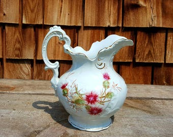 Antique Etruria Mellor & Co. Pitcher, Antique Ironstone, Ironstone Pitcher, Floral Pitcher, Antique Floral Pitcher, Shabby Chic Decor, Vase