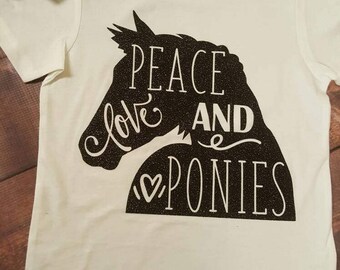 Toddler Clothes, Baby Outfits, Peace Love and Ponies Shirt, Infant Tops