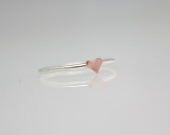 Tiny Heart Ring, Tiny Promise Ring, Heart Promise Ring, Mixed Metal Ring, Sterling Silver Stacking Ring, Midi Ring, Knuckle Ring, stack ring