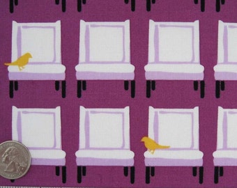 1.8 Yards CHAIRS White Purple - Laurie Wisbrun, Tufted Tweets Cotton Quilt Fabric - Robert Kaufman Rare Out of Print 2 pcs- 1 Yd & 20" + Fq