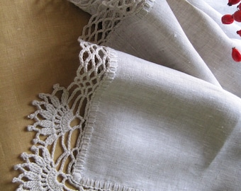 Linen table runner Lace Crochet table runner Linen tablecloth Long table runner Linen table runners Flax table runner Wedding table runner