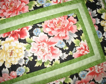 Floral Table Runner, Asian, quilted, fabric from Red Rooster