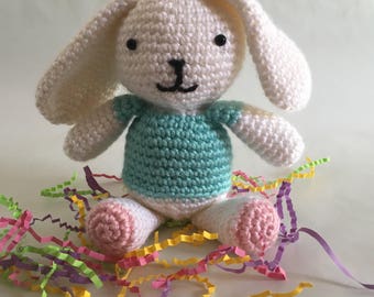 Easter Bunny Amigurumi Crochet White Rabbit 8" Stuffed Animal Toy Ready to Ship